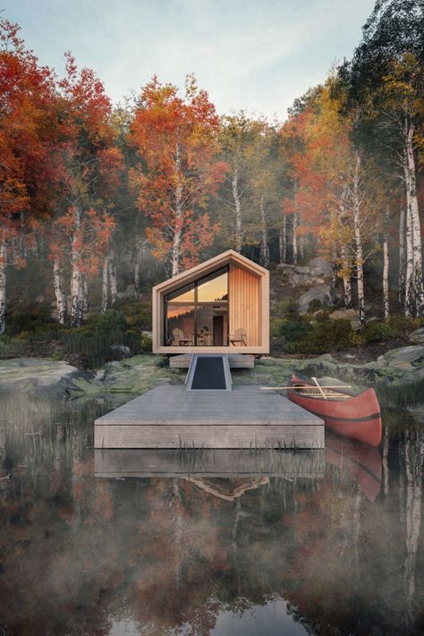 Leckie Studio Adds Another Flat-Pack Cabin Design to Its Portfolio - Western Living Magazine Haus Am See, Random Inspiration, Lake Cabins, Tiny House Cabin, Small Cabin, Modern Cabin, Cabin Design, Tiny House Design, Cabin Homes