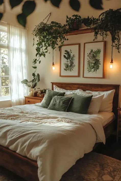 Bedroom Ideas Botanical, Small Boho Bedroom Ideas For Couples, Spanish Boho Bedroom, Home Decor For Small House, Earthy Bedroom Inspirations, Grunge Boho Bedroom, Cozy Room Decor Boho, Simple Western Bedroom Ideas, Outdoorsy Bedroom Ideas