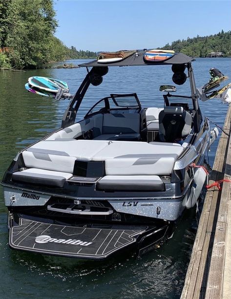 Wake Boat Aesthetic, Speed Boat Aesthetic, Wakesurfing Boats, Boating Hacks, Wake Boat, Malibu Boats, Big Boat, Wakeboard Boats, Luxury Boats