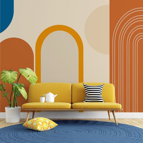 Excited to share the latest addition to my #etsy shop: RETRO ARTDECO WALLPAPER. Boho Wallpaper. Bohemian Wallcovering. Modern Geometric Mural. Arch Patterned Mural. Abstract Wallpaper https://etsy.me/3HNb7qr #beige #orange #abstract #entryway #bohemianeclectic #artdeco 3 Colour Wall Design, Retro Wall Paint, Wallpaper Livingroom, Livingroom Wallpaper, Geometric Mural, Wallpaper Bohemian, Mural Bedroom, Abstract Mural, Bedroom Mural