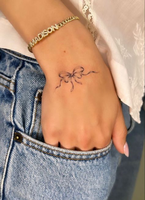 Small Bow Tattoo, Pixie Tattoo, Beer Tattoos, Bow Tattoo, Petite Tattoos, Hand Poked Tattoo, Cute Tiny Tattoos, In Cursive, Discreet Tattoos