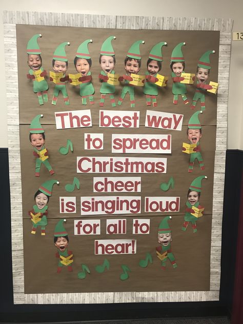 School Christmas Board Ideas, Christmas Prek Bulletin Boards, Christmas Preschool Classroom Decor, Daycare Christmas Bulletin Board, Taylor Swift Christmas Bulletin Board, Infant Room Christmas Bulletin Board, Christmas Daycare Bulletin Boards, December Window Display Preschool, The Best Way To Spread Christmas Cheer