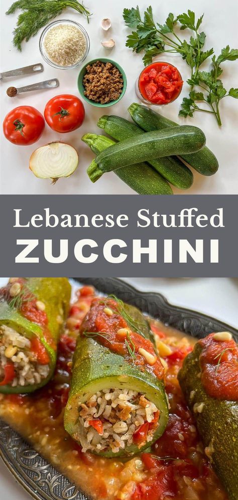 Low Carb Middle Eastern Recipes, Lebanese Stuffed Zucchini, Vegan Lebanese Food, Lebanese Zucchini Recipes, Keto Middle Eastern Recipes, Lebanese Vegan Recipes, Middle Eastern Ground Beef Recipes, Authentic Lebanese Recipes, Vegan Middle Eastern Food