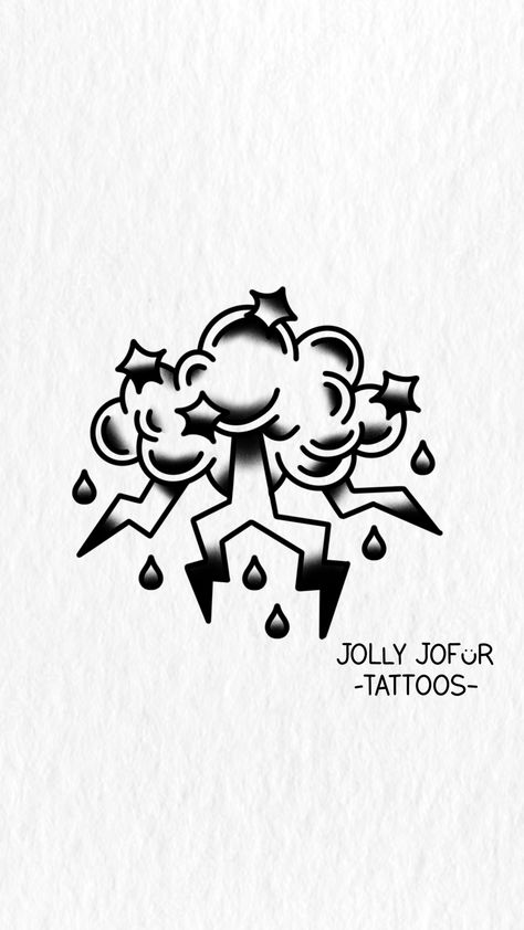 Storm Cloud Traditional Tattoo, Trad Clouds Tattoo, Cloud Storm Tattoo, Traditional Cloud Tattoo, Traditional Tattoo Clouds, Raincloud Tattoo, Rain Cloud Tattoos, Small Feather Tattoo, Cloud Tattoo Design