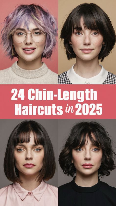 Chin Length Layered Bob For Fine Hair, Chin Length Haircuts With Bangs, Chin Length With Bangs, Wavy Chin Length Hair, Chin Length Hair With Bangs, Chin Length Cuts, Chin Length Haircuts, Thick Wavy Hair, Chin Length