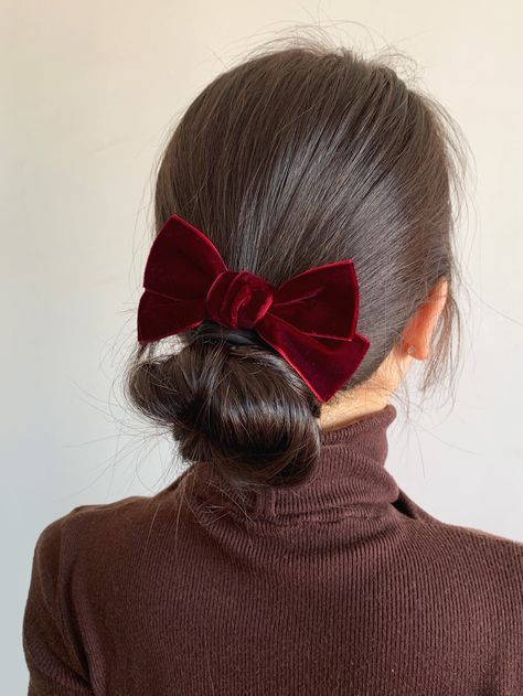 Burgundy Casual   Velvet Plain Decorative Hair Tie Embellished   Women Accessories Burgundy Hair Accessories, Burgundy Accessories, Business Accessories, Velvet Hair Bow, Red Bow Hair Clip, Velvet Bow Hair Clip, Bow Scrunchie, Red Hair Bow, Bow Decor