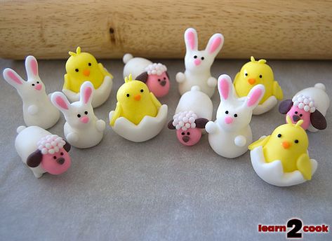 Easter Cupcakes Easy, Sugar Eggs For Easter, Easter Cupcake, Making Easter Eggs, Fondant Flower Cake, Fondant Bow, Fondant Figures Tutorial, Easter Bunny Cake, Fondant Rose