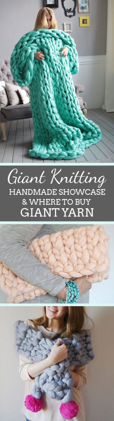 Giant knitting - have you tried it yet? Take a look at these amazing giant knit creations and also find out where to get your own giant yarn too.Read more... Giant Knitting, Diy Tricot, Giant Yarn, Arm Knitting Blanket, Chunky Knitting, Finger Knitting, Chunky Knit Blanket, Crochet Motifs, Arm Knitting