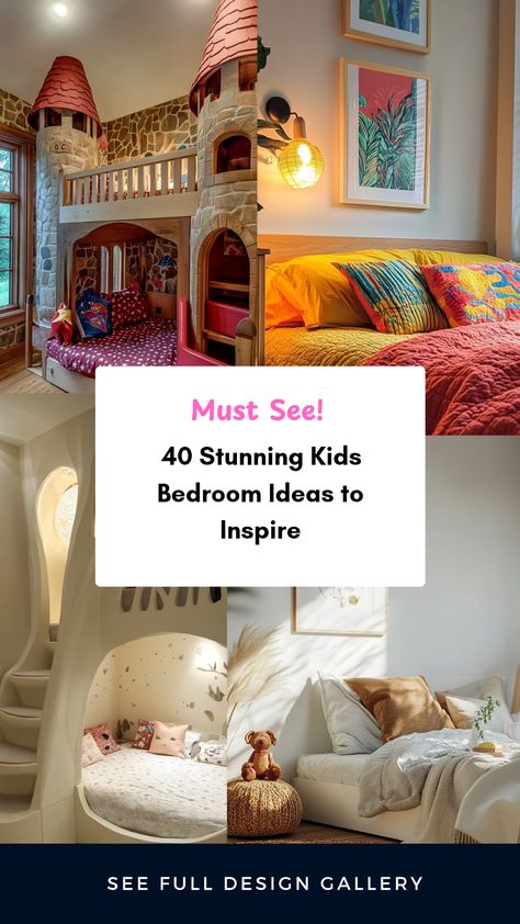 Discover 40 stunning kids bedroom ideas that will brighten up your home! Our guide features creative and fun designs to inspire you on a journey to transforming your child's space. Whether you're aiming for a playful themed room, a serene color palette, or practical storage solutions, there's plenty of inspiration to spark your imagination. Explore what works best for your kids, with layouts that maximize comfort and style. From whimsical murals to cozy bedding, these ideas are perfect for creating a space just for them. Fun Kid Bedroom Ideas, Anthropologie Bedroom, Bedroom Design Luxury, Bedroom For Kids, Kids Room Bed, Fairy Bedroom, Cool Kids Bedrooms, Bedroom Ideas Inspiration, Disney Rooms