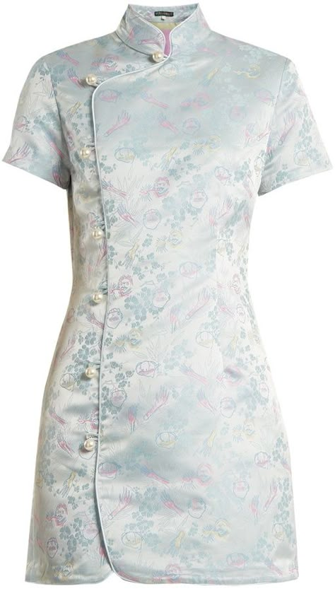 #affiliatead -- ALEXACHUNG Mandarin-collar jacquard satin dress -- #Chic only #Glamour Always White Satin Dress, Mandarin Collar Dress, Blue Satin Dress, White Flower Dress, Chinese Style Dress, Blue Dress Short, Blue Print Dress, White Short Dress, Cheongsam Dress