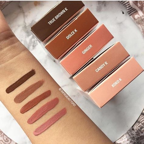 @kyliecosmetics: @tanyasbeautyspot swatches! Love how Ginger stands out! Kylie Lipstick, Kylie Lip Kit, Kylie Lips, Kylie Cosmetic, Lipstick Swatches, Makeup Swatches, Lip Kit, Luxury Makeup, Kiss Makeup