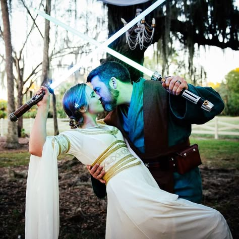 Star Wars Engagement Photos, Elvish Wedding Dress, Star Wars Wedding Dress, Positive Photos, Star Wars Engagement, Ren Faire Dress, Faire Dress, Jedi Robes, Isn't It Wonderful