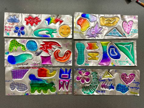 Jeweled Bugs | Ms. Amsler's Artroom Insects Art, Tin Foil Art, Falcon Art, Art Classroom Management, Drawing Lesson, Classroom Art Projects, Portraiture Painting, Sharpie Pens, Bug Art