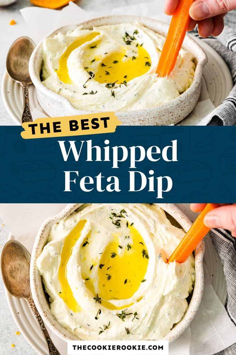 Whipped Feta Dip is a creamy cheese dip that features roasted garlic and fresh herbs! Whipped Feta Dip, Easy To Make Appetizers, Feta Dip, Whipped Feta, Dip Recipes Easy, Lebanese Recipes, Vegetable Drinks, Creamy Cheese, Great Appetizers