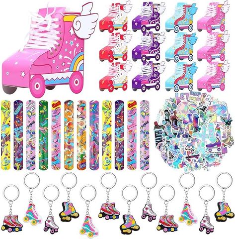 Amazon.com: Vertintong 86 Pcs Roller Skate Birthday Favors with Box Slap Bracelets Keychain and Stickers for Retro 80s 90s Party Supplies Classroom Rewards Hip Hop Birthday Party Decorations : Home & Kitchen 80s 90s Party, Hip Hop Birthday Party, Roller Skate Birthday Party, Skate Birthday Party, Roller Skate Birthday, Hip Hop Birthday, Skate Birthday, Roller Skating Party, Skating Party