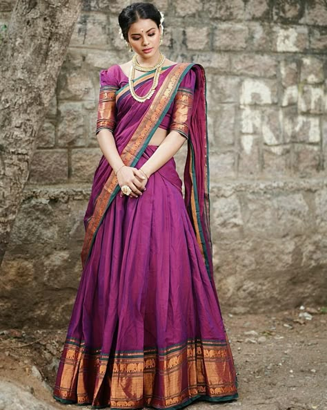 South Indian Half Saree, Indian Half Saree, Jacquard Lehenga, Lehenga Type, South Indian Fashion, Suit Sharara, डिजाइनर कपड़े, Plazzo Suit, Western Suit