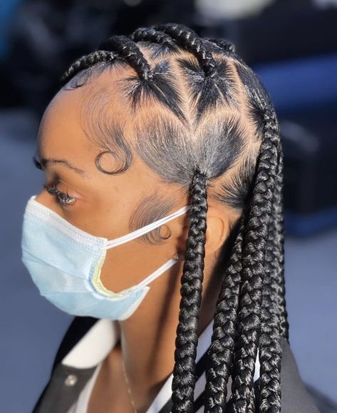 Knotless Braids, Protective Hairstyles Heart Knotless Braids, Heart Knotless, Two Braids Hairstyle Black Women, Sleek Back Hair, Heart Braids, Large Knotless, Two Braid Hairstyles, Kids Curly Hairstyles, Sleek Ponytail Hairstyles