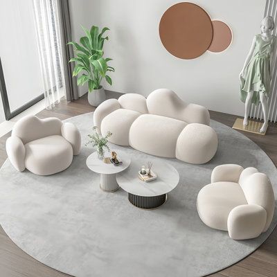 Its cloud-like look gives a gentle and soothing visual appeal. | Orren Ellis Sef - Piece Living Room Set in Off-White | 5 | Wayfair Living Room Sets Small Apartment Sofa, Reception Sofa, Modern Sofa Designs, Sofa Modern, Simple Sofa, Small Apartment Living Room, Modern Upholstery, Small Apartment Living, Contemporary Interior Design