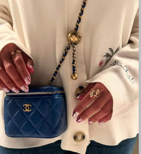 Chanel Mini Bag, Aesthetic Bags, Dream Bag, Chanel Mini, Vanity Bag, Dream Bags, Girly Bags, Blue Purse, Looks Street Style