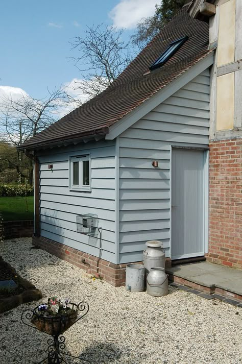 Garage Cladding Ideas, Shed Cladding, Cladding Ideas, Porch Extension, Border Oak, Cottage Extension, Oak Framed Buildings, Side Extension, House Cladding