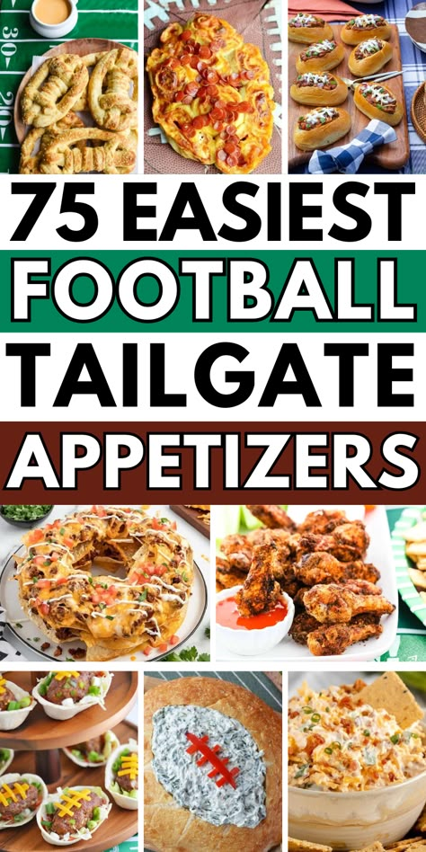 Football tailgate appetizers for a football party at home or to travel with on game day. Tailgate Appetizers Cold, Football Game Snacks Tailgate Food, Simple Tailgate Food, Quick Tailgate Food, Appetizers For Football Games, Football Gameday Food, Cheap Football Party Food, Ballgame Food Ideas, Tailgate Food Ideas Easy