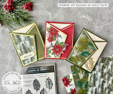 Folded Christmas Cards, Boughs Of Holly, Set Video, Free Stamps, Gatefold Cards, Fun Folds, Christmas Card Set, Fold Cards, December 2022