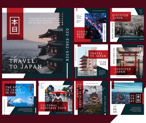 Japan Template Design, Japanese Powerpoint Template, Japan Brochure Design, Japan Layout Design, Japanese Social Media Design, Japan Travel Brochure, Japan Presentation, Japan Brochure, Digital Magazine Design