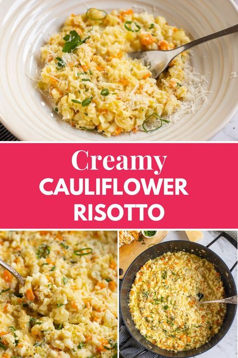 Cauliflower Risotto Crockpot Cauliflower Recipes, Burnt Butter Sauce, Healthy Risotto, Cauliflower Risotto Recipes, Cauliflower Rice Risotto, Slow Carb Recipes, Cauliflower Risotto, Cauliflower Rice Recipes, Creamy Cauliflower