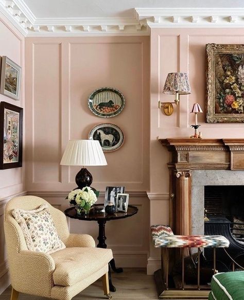 At Home | Colour Inspiration: Jonquil by Edward Bulmer Natural Paint Surrey House, Edward Bulmer, Drawing Room Design, Living Room Makeover, Pink Walls, Drawing Room, Interior Projects, Small Living Room, Small Living