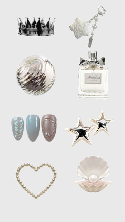 Jewelry Collage Layout, Aesthetic White Collage, Mirrorball Collage, Collage About Beauty Standards, Coastal Collage Wallpaper, Mermaid Aesthetic Collage, Collage Layout, Jewelry Collage, White Collage