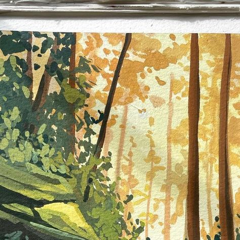 Kelley | Gouache & Acrylic Art on Instagram: "Swipe through to see the process of this “Golden Falls” painting!

It took me a little while to figure out the best way to approach this one - which is why I like to post reminders that these process photos are not meant to be full tutorials 😅 For me, half the fun of painting is figuring things out as I go! But if I were to paint this one again, or show someone how to paint it, I would follow a different order of steps.

I guess I’m trying to say that these process photos are more to show how my brain was working this day!
.
.
.
.
.
#gouacheart #artprocess #landscapepainting #gouache #painting" Falls Painting, Not Meant To Be, Gouache Art, Autumn Painting, My Brain, Process Art, Heads Up, Gouache Painting, How To Paint