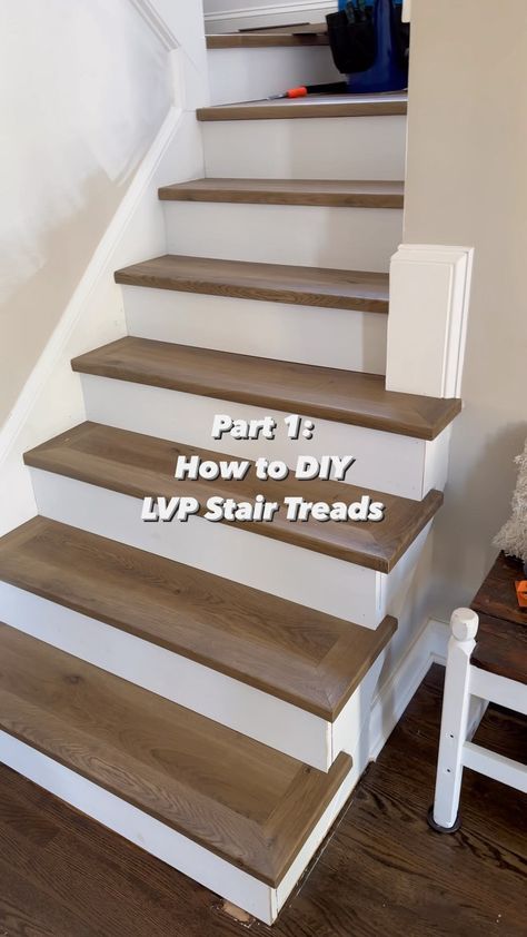 DIY.bcimcheap on Reels | Alex Teee · Aesthetical Love How To Do Stairs With Vinyl Plank, Stair Tread Bullnose, Redoing Stair Treads, Wood Stairs Non Slip, Square Nose Stair Treads, Stair Tread Replacement, Laminate Wood Stairs Ideas, Stairs With Lvp Flooring, Stair Tread Stain Colors