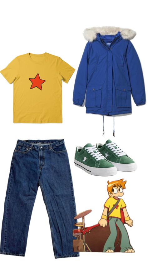 Scott Pilgrim Outfits, Scott Pilgrim Costume, Pilgrim Outfit, Yellow Shirt Outfit, Pilgrim Costume, Manic Pixie, Yellow Shirt, Scott Pilgrim, Yellow Shirts