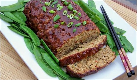 Asian-style hoisin glazed meatloaf Not your mama's meatloaf Asian Meatloaf, Pork Meatloaf, Beef Meatloaf Recipes, Meatloaf Glaze, Chicken Meatloaf, Beef Meatloaf, Meatloaf Ingredients, Best Meatloaf, Turkey Meatloaf