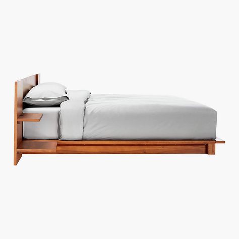 Andes Acacia California King Bed + Reviews | CB2 Bed With Nightstands, Platform King Bed, Integrated Headboard, Phone Alarm, Contemporary Bed Frame, California King Bed, Japanese Bedroom, Modern Beds, King Upholstered Bed