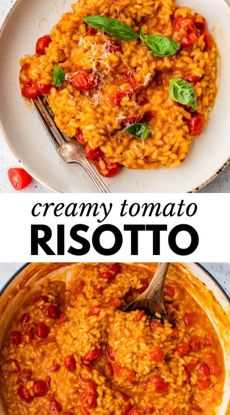 Tomato Basil Risotto, Risotto Recipes Vegetarian, Tomato Risotto Recipes, Veggie Risotto, Healthy Risotto, Pizza Pasta Recipe, Vegetarian Risotto, Easy Risotto, Vegetarian Recipes For Beginners