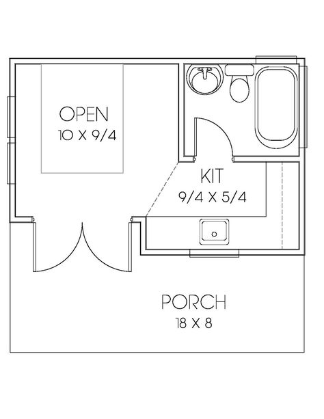 Plan #423-67 - Houseplans.com 18x18 plans~$300 200 Sq Ft Guest House, Shed House Plans Layout, Studio Apartment Floor Plans 400 Sq Ft, 200 Sq Ft Tiny House Floor Plans, 300 Sq Ft Studio Floor Plans, 250 Sq Ft Studio, 200 Sq Ft Tiny House, Tiny Guest House, Guest House Plans