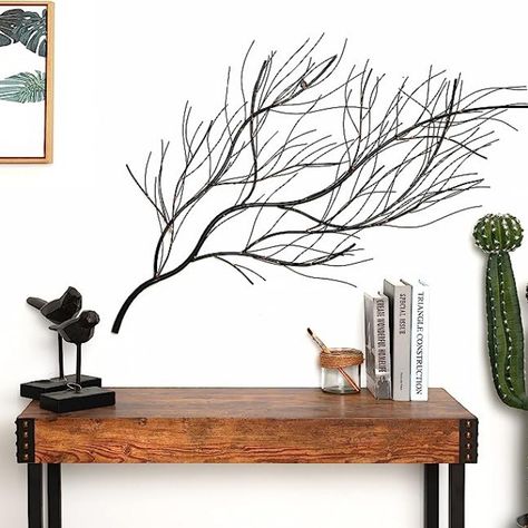 modern décor tree wall mount. Branch Wall Decor, Gold Accent Wall, Tree Branch Wall Decor, Tree Branch Wall, Black Wall Decor, Grand Art Mural, Coat Paint, Black Tree, Accent Wall Decor