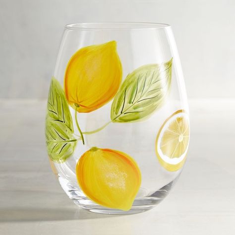 April Home Products 2017 | POPSUGAR Home Painted Ideas, Deco Fruit, Painting Glass Jars, Painted Glass Bottles, Lemon Painting, Diy Wine Glasses, Hand Painted Glassware, Painting Glass, Glass Paintings