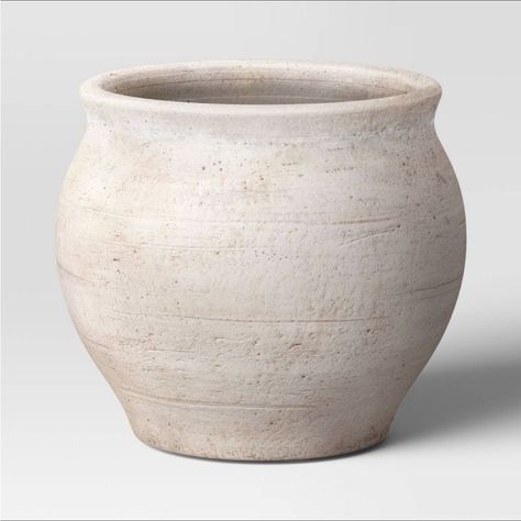 Brand New & Ready To Ship Ceramic Rustic Artisan Planter - Threshold 7” Ceramic Planter In Cream Antique Matte Finish Round Shape Suitable For Indoors Only 7”H X 8” Diameter Rustic Vases, Rustic Planters, Summer Front Porches, William Sonoma, Indoor Outdoor Planter, Tall Planters, Planter Pots Outdoor, Decorative Planters, Jar Vase