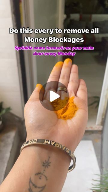 Khushii and Kusuum on Instagram: "Comment “333” to claim🥰 Are you facing money blockage? Do this Now! Sprinkle some turmeric every monday on your main door or blow inside from your main door * Be positive about your feelings & Don’t Forget to Thanks the universe!🤍✨🕉️" Money Blockage, Financial Blessings, Money Prayer, Hoodoo Spells, Money Spells That Work, Effective Prayer, Good Luck Spells, Astrology Remedy, Relationship With Money