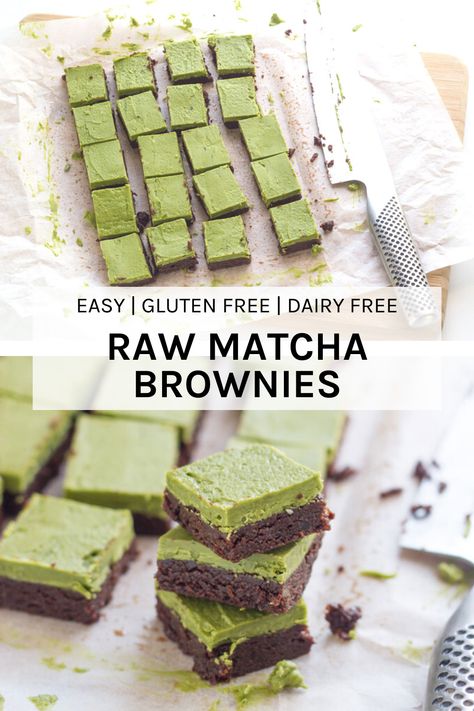 Matcha Bars, Matcha Brownies, Vegan Hot Chocolate, Matcha Dessert, Gluten Dairy Free, Raw Cake, Yummy Healthy Snacks, Fit Foodie, Raw Foods