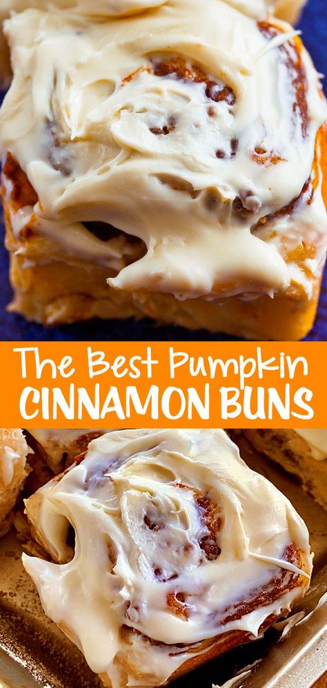 Ooey gooey homemade pumpkin cinnamon rolls are a great pumpkin recipe for Thanksgiving breakfast! #pumpkin #thanksgivingrecipes #breakfast #cinnamonrolls #pumpkinrecipes #thanksgivingbreakfast #easy #recipes #breakfastrecipes Pumpkin Pie Cinnamon Rolls, Autumn Baking, 2023 Food, Chocolate Covered Katie, Fall Meals, Pumpkin Cinnamon Rolls, Homemade Pumpkin Pie, Bake Goods, Sweet Dough