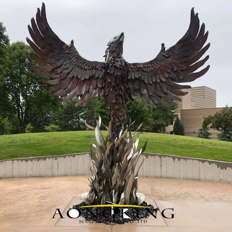 Large Outdoor Popular Bird Ornament Flying Open Wings Iconic Matal Bronze Phoenix Statue for Public | Animal Sculptures Phoenix Sculpture, Phoenix Statue, Open Wings, Statues For Sale, Patina Color, Public Sculpture, Phoenix Bird, Steel Art, Sculpture Park