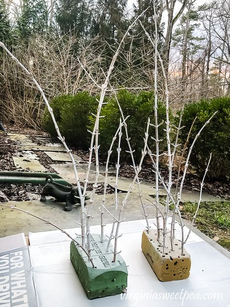 Christmas Twigs In Vase, Tall Wedding Centerpieces With Branches Winter Wonderland, Centerpiece With Branches, Snowflake Floral Arrangements, Snow Covered Branches, White Branches Decor Winter Decorations, Foam Board Christmas Decorations Diy, Christmas Branches In Vase, Winter Centerpiece Ideas