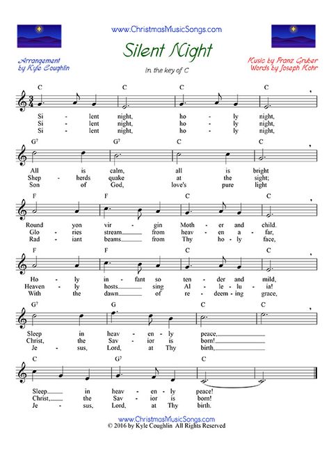 Silent Night free sheet music Silent Night Piano Sheet Music, Silent Night Sheet Music, Christmas Singing, The Christmas Carol, Music With Lyrics, Piano Songs Sheet Music, Sheet Music With Letters, Music Printables, Piano Music Easy