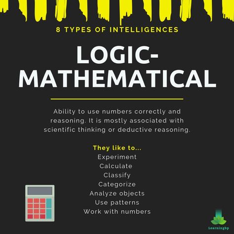 Logical-mathematical intelligence is the ability to use logical or numerical patterns and the ability to reason. It helps understand and use abstract relationships. If you want to know more about this and how to develop it, click on the link! #intelligence #logical #calculus #numbers #thinking #analyze #classify #experiment #mathematics #reason #scientific Logical Mathematical Intelligence, Logical Intelligence, Differentiated Instruction Strategies, What Is Intelligence, Howard Gardner, Numerical Patterns, Mathematical Logic, Effective Teaching Strategies, Scientific Thinking