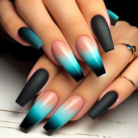 Black Blue Nail Designs, Black Summer Nails, Acrylic Nails Stiletto, Wow Nails, Fancy Nails Designs, Girly Acrylic Nails, Dope Nail Designs, Pretty Nail Art Designs, Blue Nail