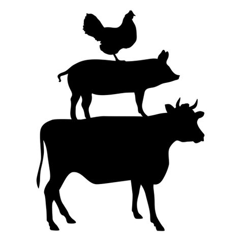 Chicken pig and cow silhouettes PNG Design Chicken Silhouette, Cow Pig Chicken, Pig Farm, Farmhouse Crafts, Yeti Decals, Pig Farming, House With Porch, Silhouette Png, Porch Design