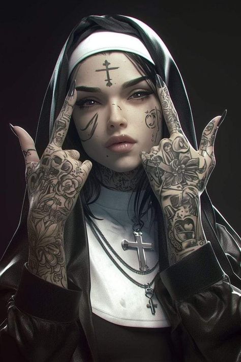 Vampire Nun, Battle Nun, Demon Nun, Christus Tattoo, Dope Cartoons, Image Moto, Dark Art Photography, Dark Fantasy Artwork, Gothic Fantasy Art